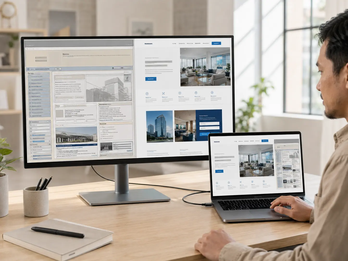 Perbandingan tampilan website lama dan hasil redesign modern