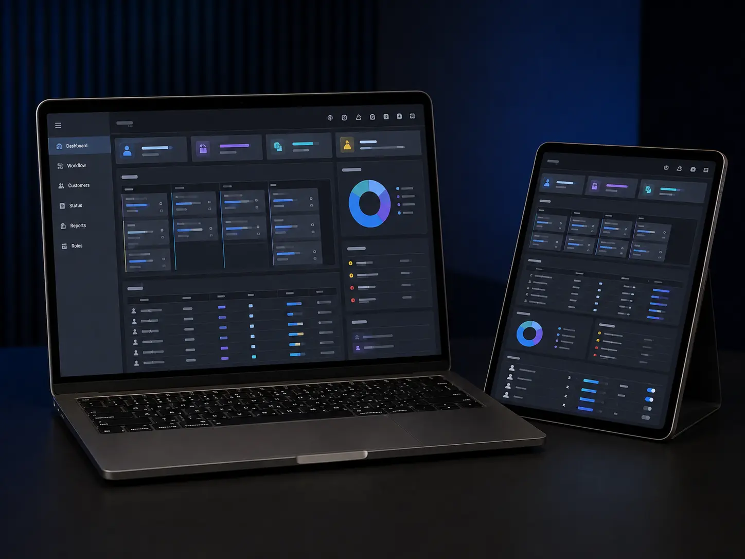 Tampilan web app custom dengan dashboard operasional