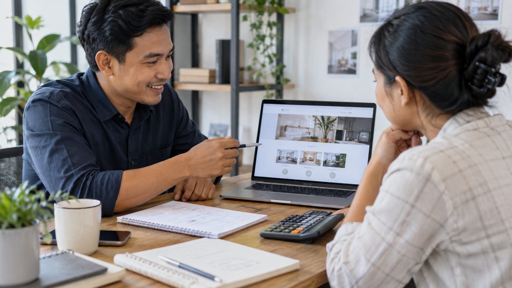 Pemilik bisnis menyusun anggaran harga website murah bersama konsultan